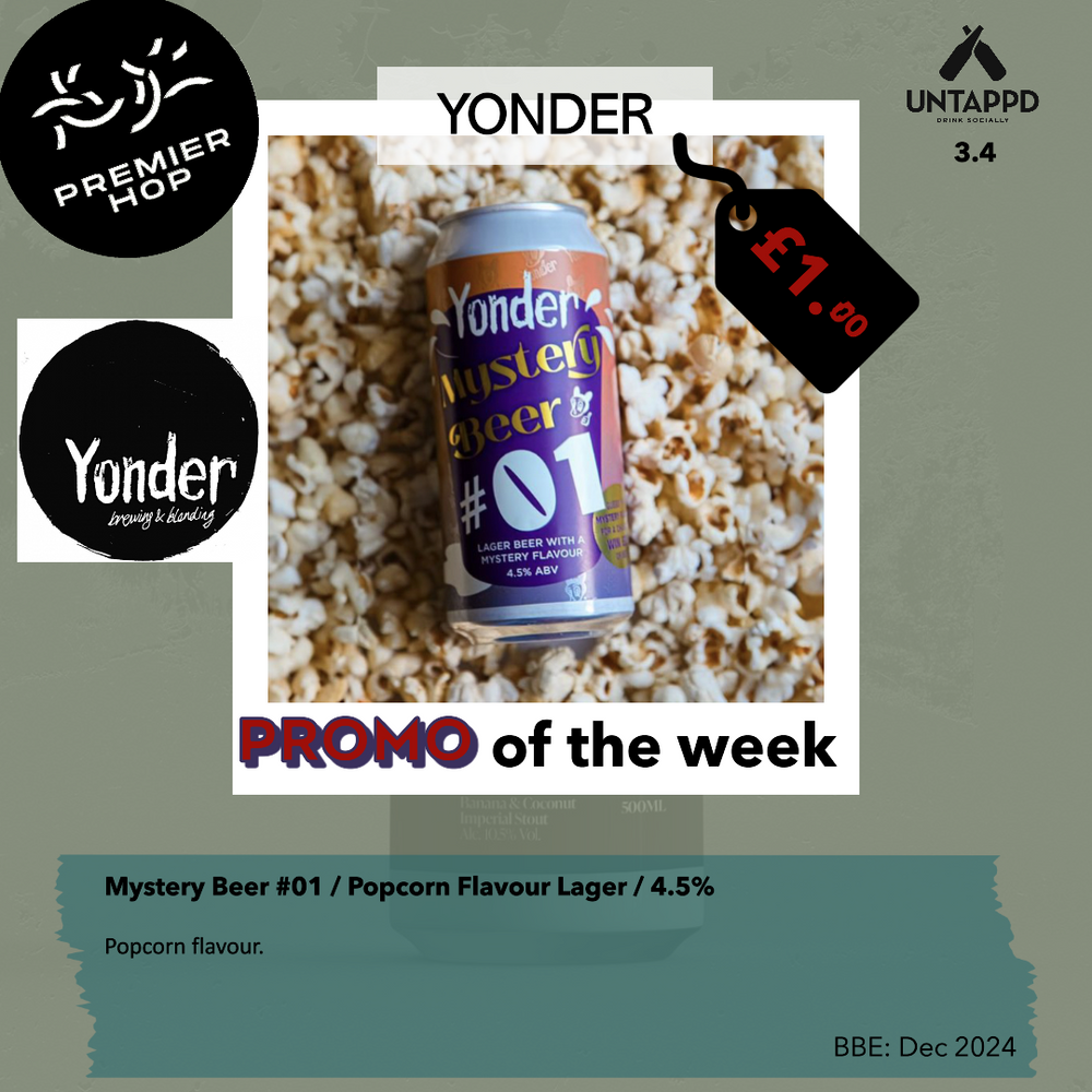 Yonder Brewing Mystery Beer #01 Popcorn Flavour Lager 4.5% Yonder Brewing Mystery Beer #01 Popcorn Flavour Lager 4.5%