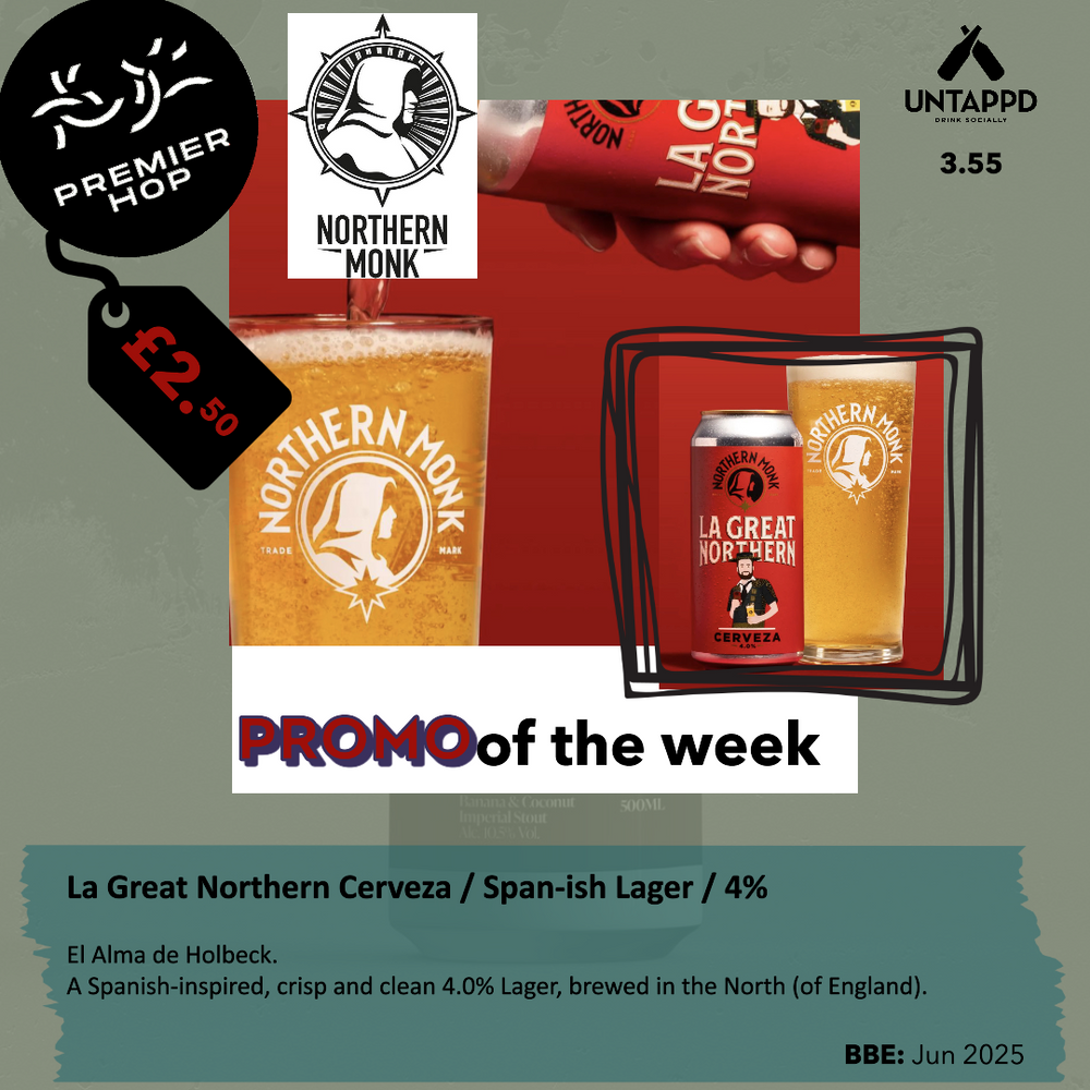 Northern Monk Brew Co La Great Northern Cerveza  Span-ish Lager  4% - Premier Hop